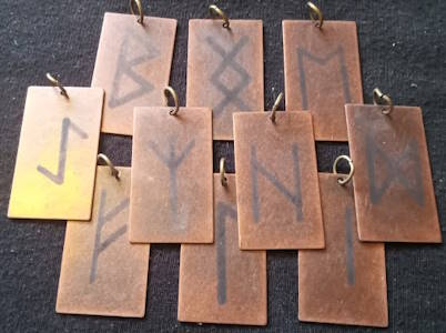 Elder Futhark Antiqued Brass Pendants